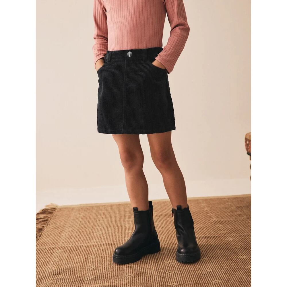 NEXT Black Corduroy Cotton Preppy Skirt (9 yrs) A004018